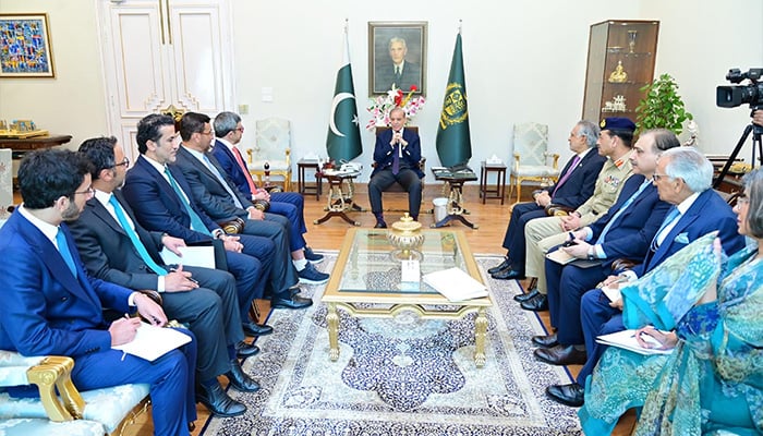 UAE Deputy PM and Foreign Minister Sheikh Abdullah bin Zayed Al Nahyan calls on PM Shehbaz Sharif on April 21, 2025. — PID
