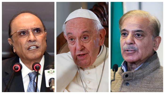 (From left) President Asif Ali Zardari, Pope Francis (late), and Prime Minister Shehbaz Sharif. — Reuters/PID/File