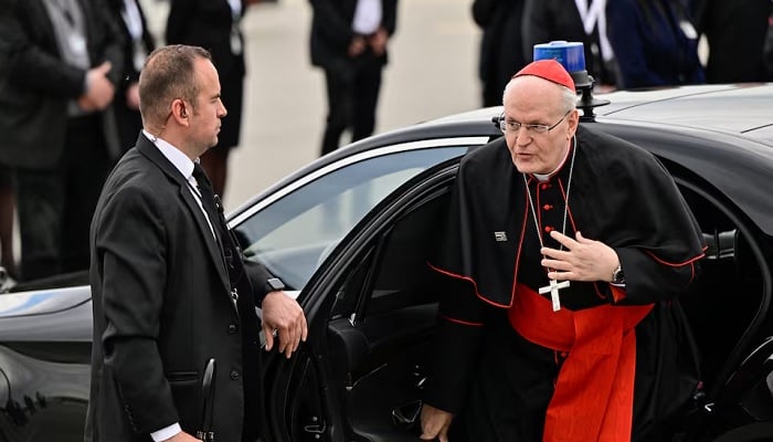 Cardinal Peter Erdo arrives to attend Pope Franciss farewell ceremony at the Budapest Ferenc Liszt International Airport, in Budapest, Hungary, April 30, 2023.— Reuters