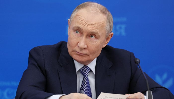 Russias President Vladimir Putin attends a meeting with heads of municipal entities in Moscow, Russia, April 21, 2025. — Reuters