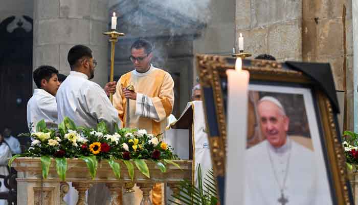 Members of the clergy celebrate Mass in memory of Pope Francis, following the death of the pontiff, at the Metropolitan Cathedral of Our Lady of Peace, in La Paz, Bolivia April 21, 2025. — Reuters