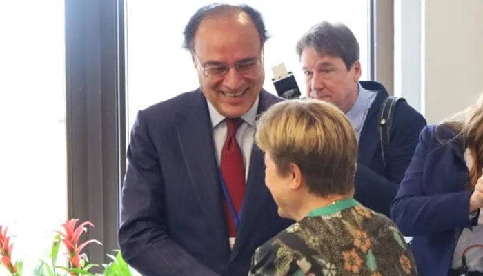 Finance Minister Muhammad Aurangzeb meets IMF Managing Director Kristalina Georgieva on the sidelines of the WB-IMF Spring Meetings 2025, Washington DC, US on April 22, 2025. — Facebook@FinanceMinistryPK