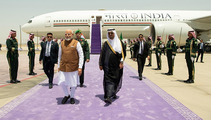 Makkah Region Deputy Governor Prince Saud bin Mishal bin Abdulaziz receives Indias Prime Minister Narendra Modi in Jeddah, Saudi Arabia, April 22, 2025. — Reuters