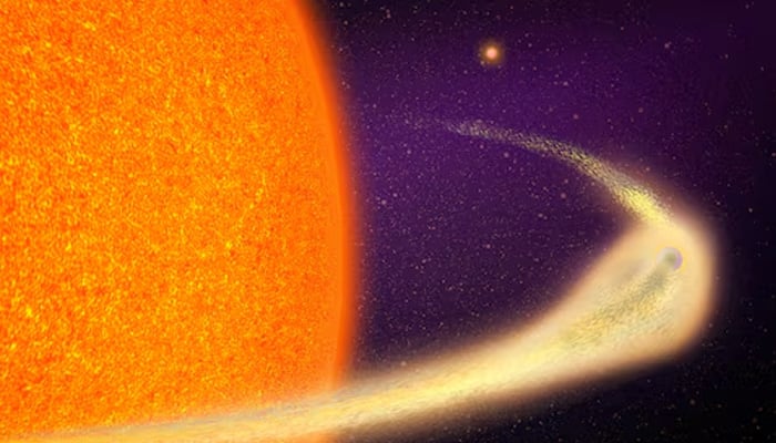 The disintegrating exoplanet BD+05 4868 Ab orbits a sun-like star 140 light years away from Earth in this illustration image released on April 22, 2025. — Reuters