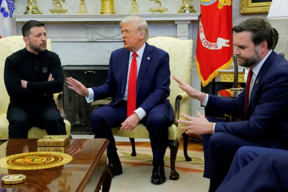 US President Donald Trump meets with Ukrainian President Volodymyr Zelenskiy as US Vice President JD Vance reacts at the White House in Washington, DC, US, February 28, 2025. — Reuters