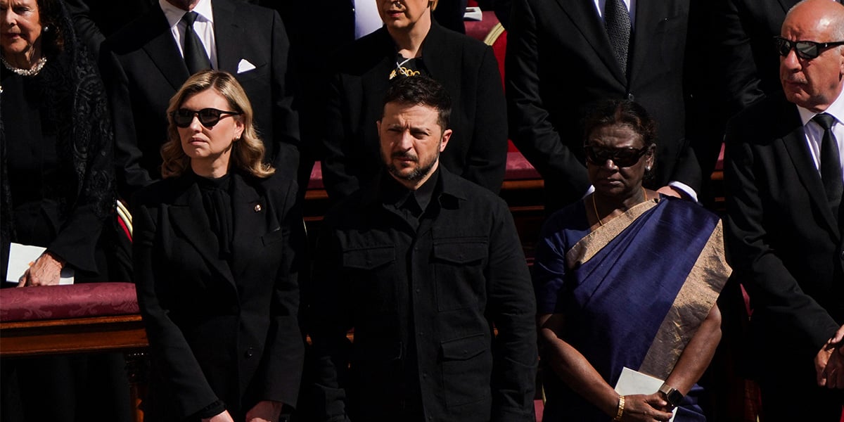 Ukraines President Volodymyr Zelenskiy and first lady Olena Zelenska attend the funeral Mass of Pope Francis in St Peters Square at the Vatican, April 26, 2025. — Reuters