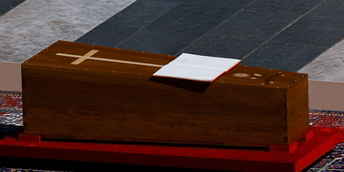 The Book of Gospels lies on the coffin of Pope Francis during his funeral Mass in St Peters Square at the Vatican, April 26, 2025. — Reuters
