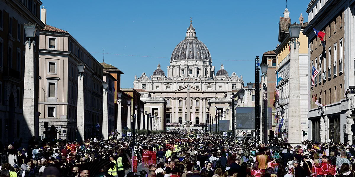 People gather on the day of the funeral for Pope Francis, in Rome, Italy, April 26, 2025. — Reuters