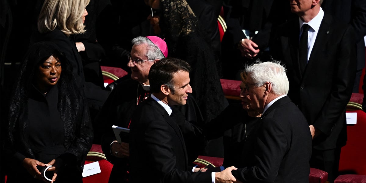 French President Emmanuel Macron and Germanys President Frank-Walter Steinmeier attend the funeral Mass of Pope Francis, in Saint Peters Square, at the Vatican, April 26, 2025. — Reuters