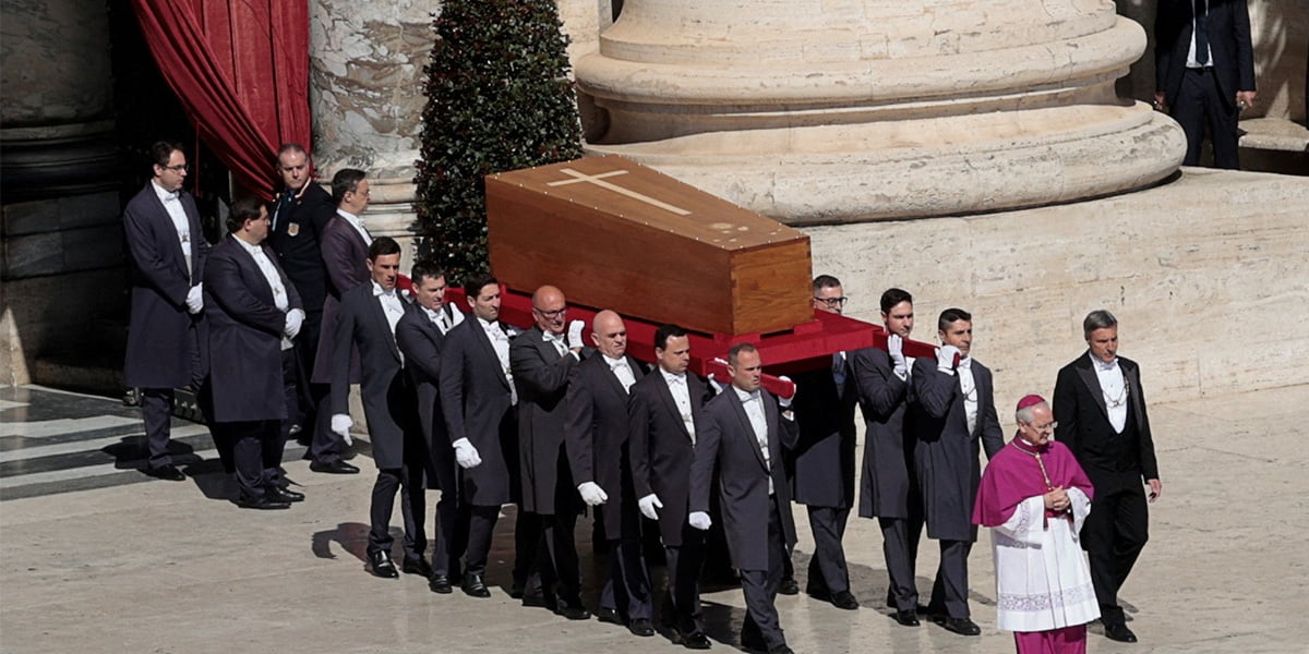 The coffin of Pope Francis is carried during the funeral Mass of Pope Francis in St Peters Square at the Vatican, April 26, 2025. — Reuters