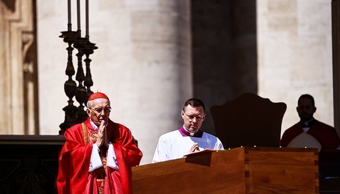 Cardinal Giovanni Battista Re leads the funeral Mass of Pope Francis in St. Peters Square at the Vatican, April 26, 2025. — Reuters