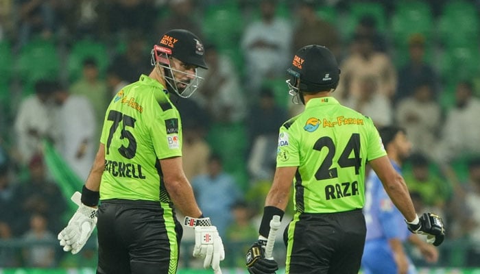 Lahore Qalandars’ batters Daryl Mitchell and Sikandar Raza in action against Multan Sultans in 16th match of the Pakistan Super League (PSL) 10, Gaddafi Stadium, Lahore, April 26, 2025. —  Facebook/PSL