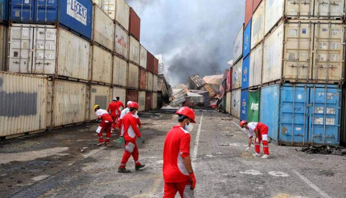 Iranian Red Crescent rescuers work following an explosion at the Shahid Rajaee port in Bandar Abbas, Iran, April 27, 2025. — Reuters