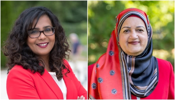 Photo collage shows Canadas Liberal Party candidates Iqra Khalid and Salma Zahid. —  iqrakhalid.liberal.ca/Facebook/Salma Zahid