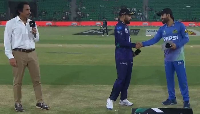 Gladiators win toss, put Sultans into bat 1 Saud Shakeel (Left) and Mohammad Rizwan (Right) shake hands during the toss ahead of their Pakistan Super League (PSL) 10 match at the Gaddafi Stadium in Lahore on April 29, 2025. — Screengrab