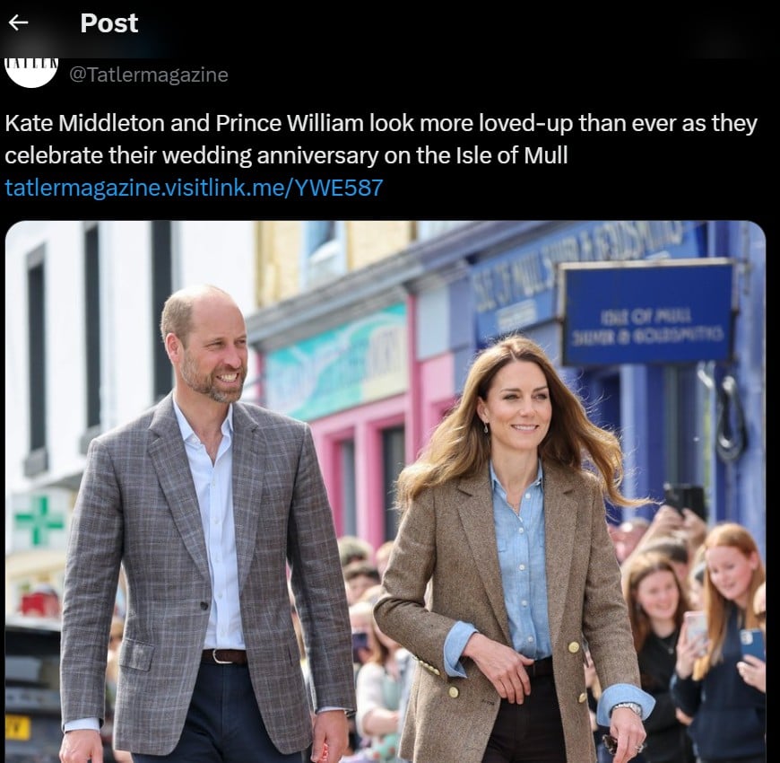 Kate Middleton and Prince William appear in coordinated outfits on their wedding anniversary