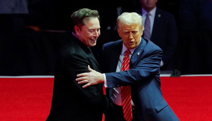US President Donald Trump greets Tesla CEO and X owner Elon Musk during a rally the day before Trump is scheduled to be inaugurated for a second term, in Washington, US, January 19, 2025. — Reuters