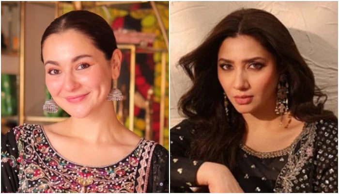 Photo collage shows Pakistani actresses Hania Aamir and Mahira Khan. Instagram/@haniaheheofficial/@mahirahkhan