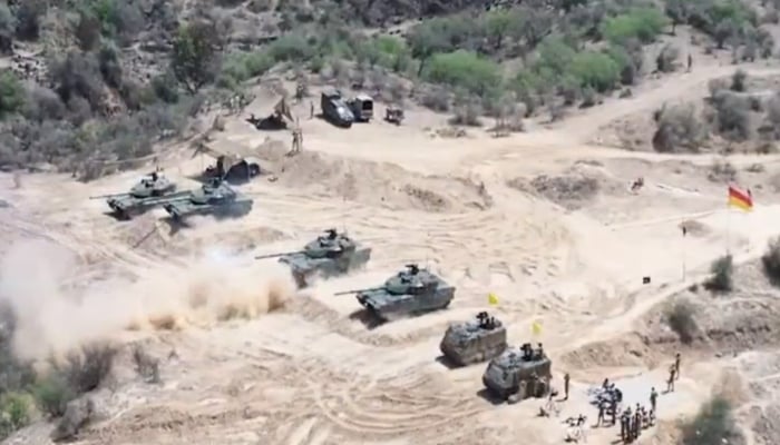 Various units of the Pakistan Army take part in live-fire drills using modern weapons. — Geo News