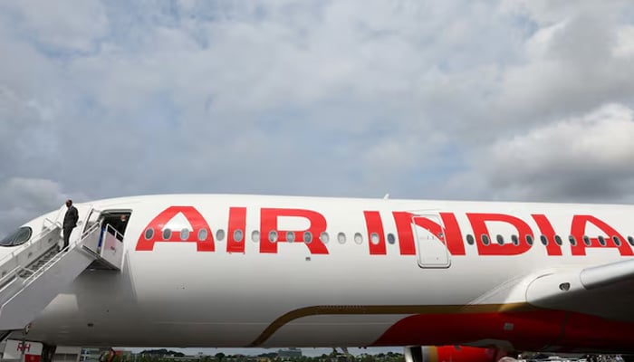 Branding for Air India is seen on an Airbus A350-900 at the Farnborough International Airshow, in Farnborough, Britain, July 24, 2024. — Reuters