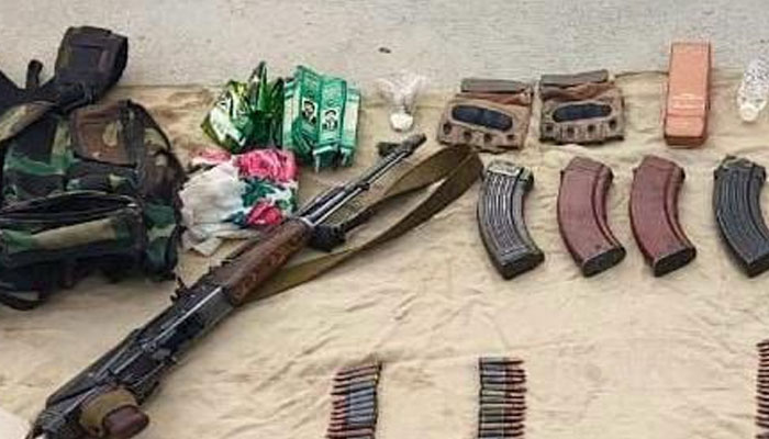 Weapons and ammunition seized from terrorists by security forces in this image released on May 3, 2025. — ISPR