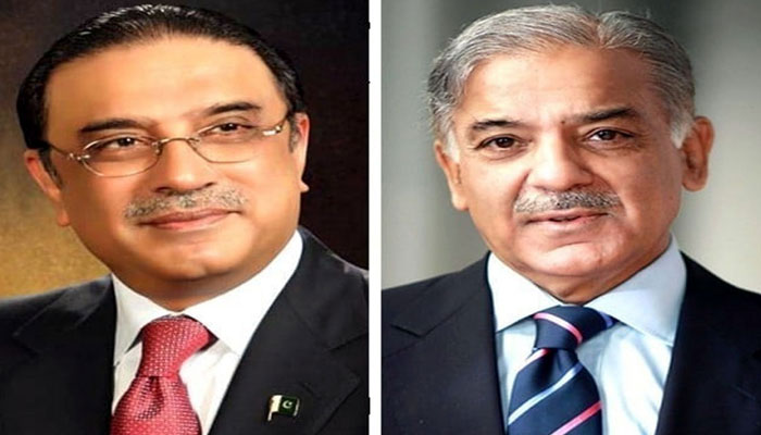 This collage shows President Asif Ali Zardari (left) and Prime Minister Shehbaz Sharif. - Radio Pakistan