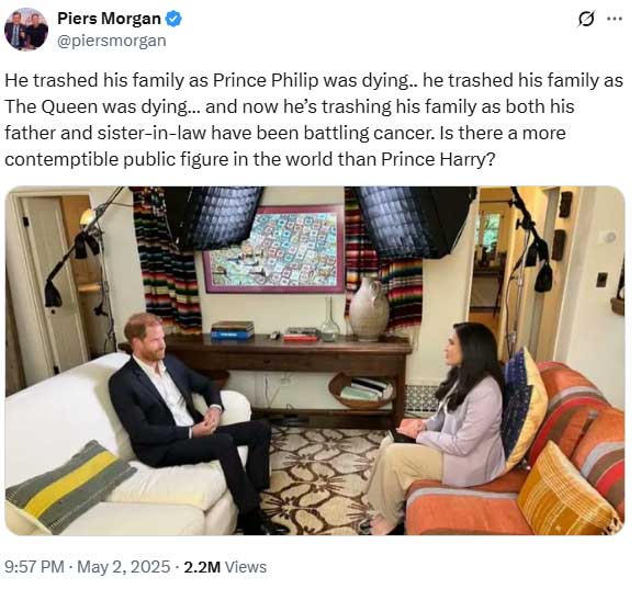 Piers Morgan lashes out at Harry for suggesting King Charles may die soon