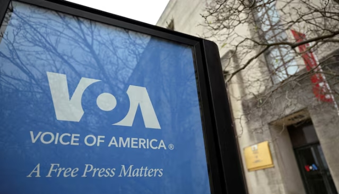 US court halts ruling ordering Voice of America employees back to work 1 Billboard shows Voice of America written on it. — Reuters/File