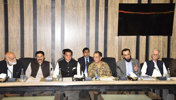 DG ISPR and Information Minister Ataullah Tarar brief political leaders on security situation at PTV Headquarters in Islamabad on May 4, 2025. — Reporter