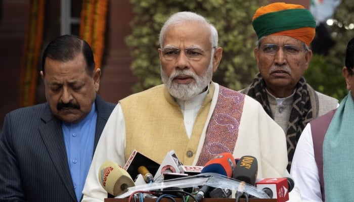 Indias Prime Minister Narendra Modi speaks with the media inside the parliament premises in New Delhi, India, January 31, 2023. — Reuters