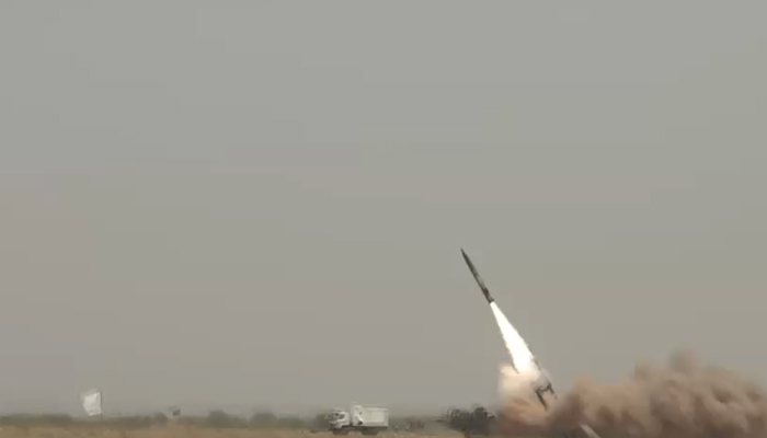 The image shows the launch of a Abdali weapon system missile. — ISPR/File