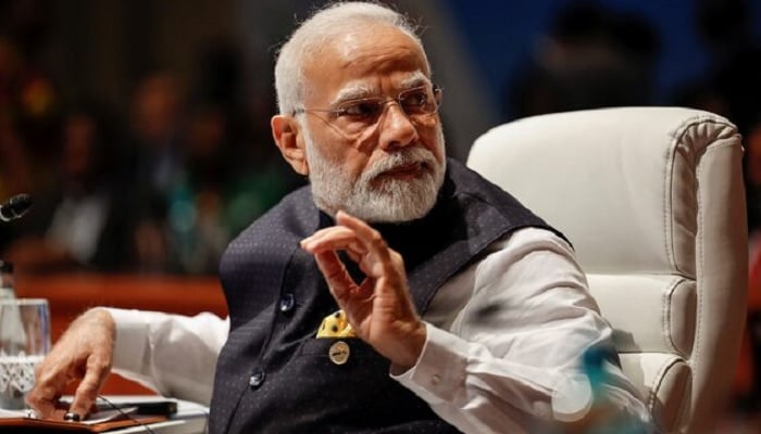 Prime Minister of India Narendra Modi gestures at the plenary session during the 2023 BRICS Summit at the Sandton Convention Centre in Johannesburg, South Africa, August 23, 2023. — Reuters