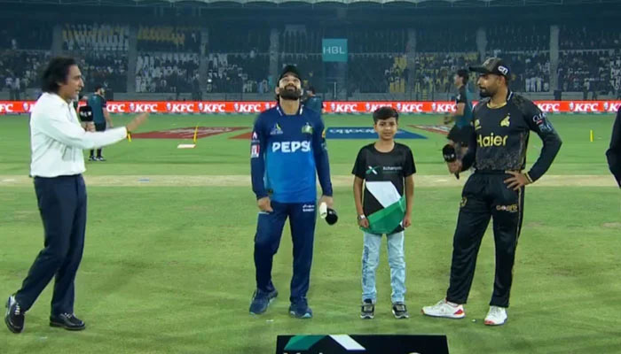 Multan Sultans win toss, opt to bat first against Peshawar Zalmi 1 Multan Sultans Mohammad Rizwan (second from left) and Peshawar Zalmis Babar Azam (right) at the toss for their PSL 10 match at the Multan Cricket Stadium in Multan on May 5, 2025. — Livestream screengrab