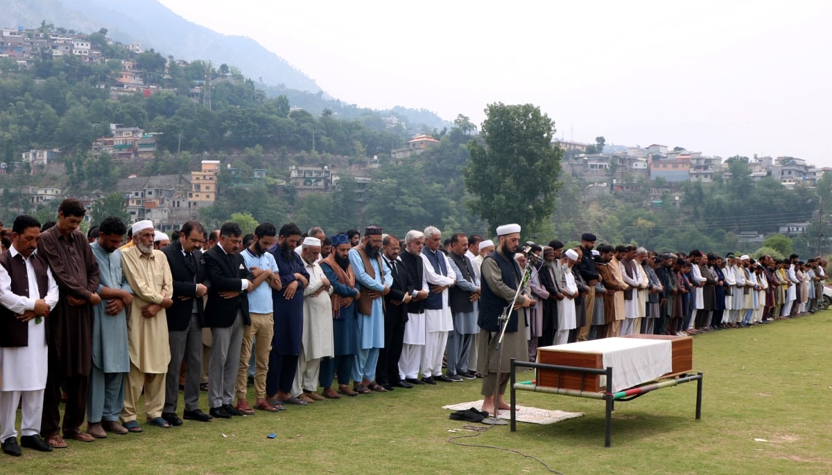 People offer funeral prayers for a man who was martyred in an Indian strike in Muzaffarabad, Azad Jammu and Kashmir, on May 7, 2025. —Reuters