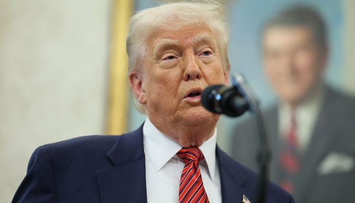 US President Donald Trump speaks during a swearing-in ceremony for the new US ambassador to China, former US Senator David Perdue, at the White House in Washington, DC, US, May 7, 2025. — Reuters