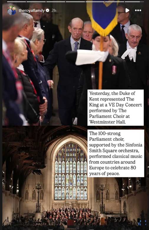 One of the oldest royals represents King Charles at VE Day Concert