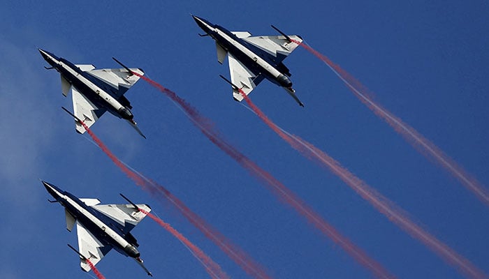 Chinas J -10 Fighter Jets of the Army Air Force People Liberation on August 1 Airobatics Team occurred during a media demonstration at the royal air force Korat, Nakhon Ratchasima, Thailand, November 24, 2015. - Reuters