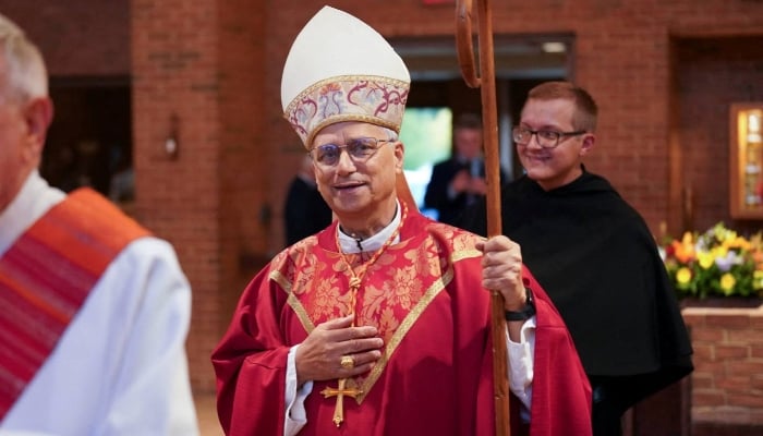 Then-Cardinal Robert F. Prevost, now Pope Leo XIV, celebrates Mass at St Jude Parish, in New Lenox, Illinois, US, in 2024. — Reuters