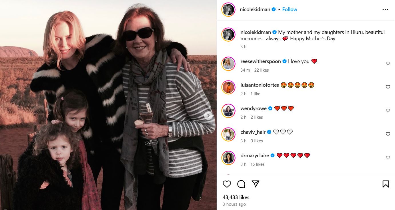 Nicole Kidman pays rare tribute to late mom for Mothers Day