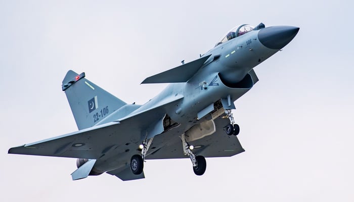 A J-10CE fighter jet conducts test flight in this undated image. — AVIC