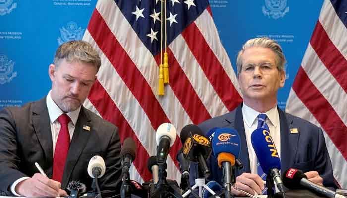 US Secretary of the Treasury Scott Bessent and US Trade Representative Jamieson Greer attend a news conference after trade talks with China in Geneva, Switzerland, May 12, 2025. — Reuters