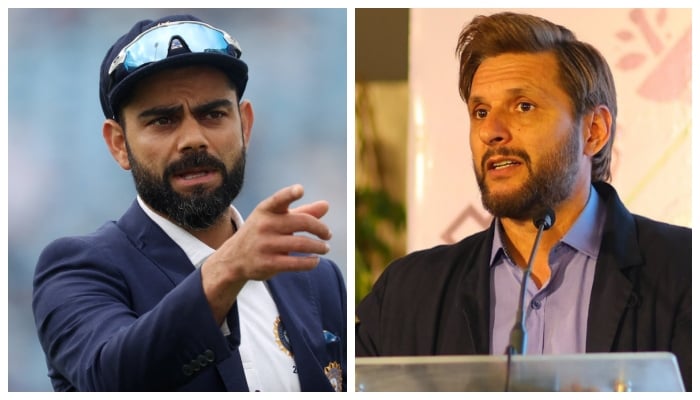 Former Pakistan captain Shahid Afridi (right) and Indian batting icon Virat Kohli. — Reuters/Instagram/File