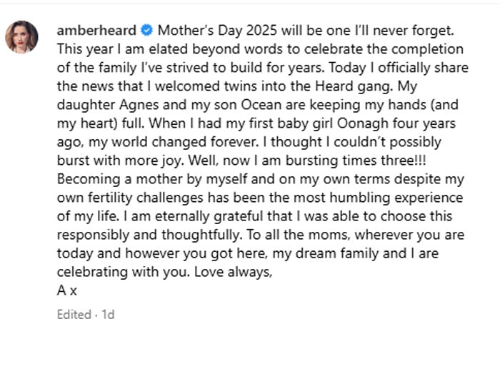 Amber Heard delighted as she completes her dream family