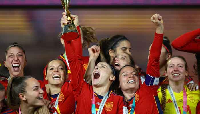 Spain celebrate with the trophy after winning the world cup. — Reuters/File
