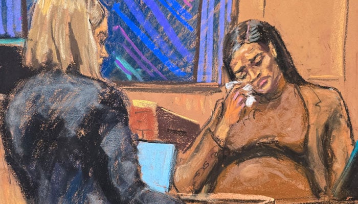 Former girlfriend Casandra Cassie Venturas testimony to prosecutor Emily Johnson at Combs sex trafficking trial in New York City, New York, U.S. / REUTERS/Jane