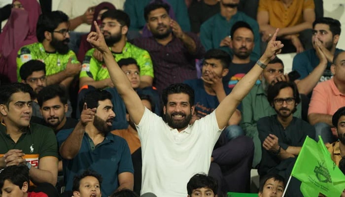 This image shows fans at Gaddafi Stadium in Lahore. The two PSL 10 match between Lahore Ganders and Kings Mackens on May 4, 2025. - PCB