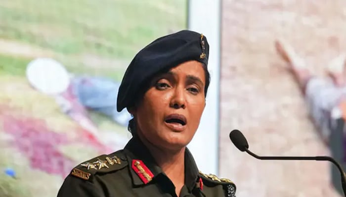 Indian Army officer Colonel Sofia Qureshi speaks during a press briefing in this undated photo. — NDTV