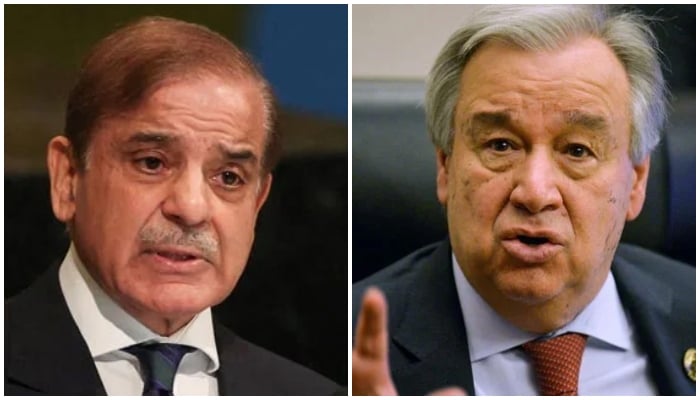 This collage shows Prime Minister Shehbaz Sharif (left) and UN Secretary-General Antonio Guterres. — Reuters/AFP/File