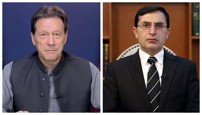 The combined image shows PTI Founder Imran Khan and Chairman Barrister Gohar Ali Khan. — PTI/File