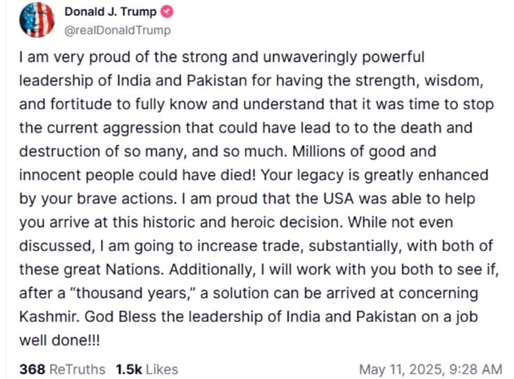 Pakistan offers us a zero bilateral trade agreement